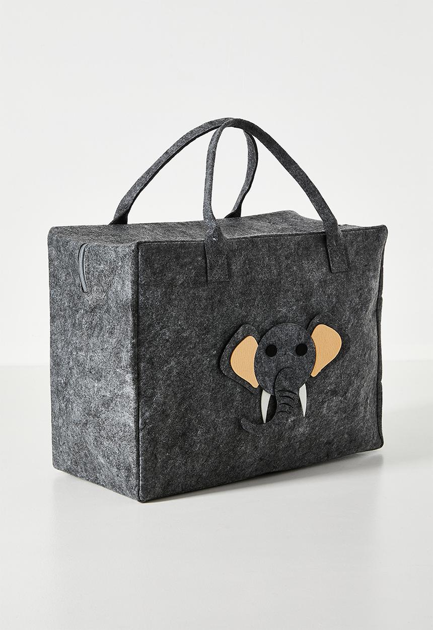 Pop Candy - Felt storage bag with elephant patch - grey