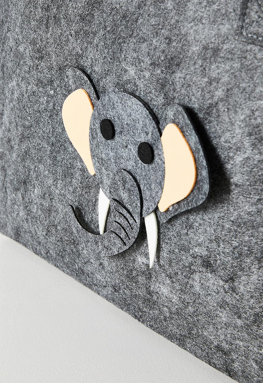 Pop Candy - Felt storage bag with elephant patch - grey