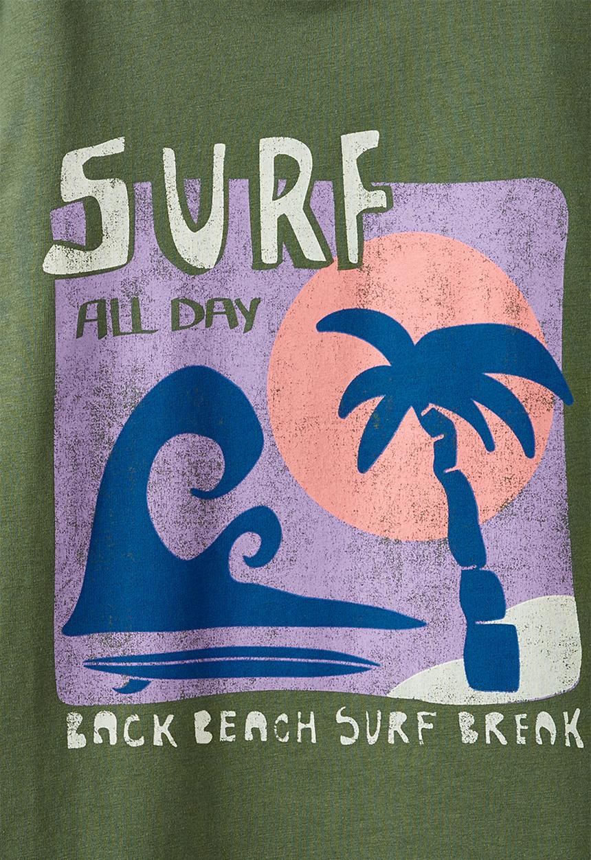 Cotton On - Essentials Graphic Short Sleeve Tee - Khaki Green/All Day Surf