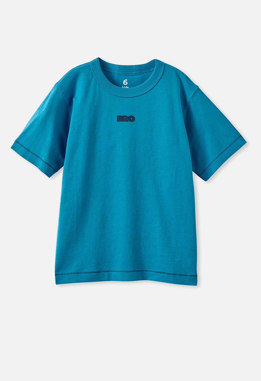 Cotton On - Essentials Graphic Short Sleeve Tee - Teal Blue/Bro