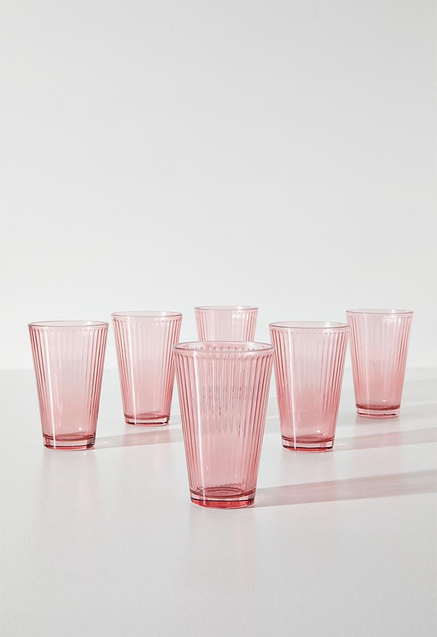 Excellent Houseware - Ribbed Dark Pink Drinking Glass Set - 6pcs
