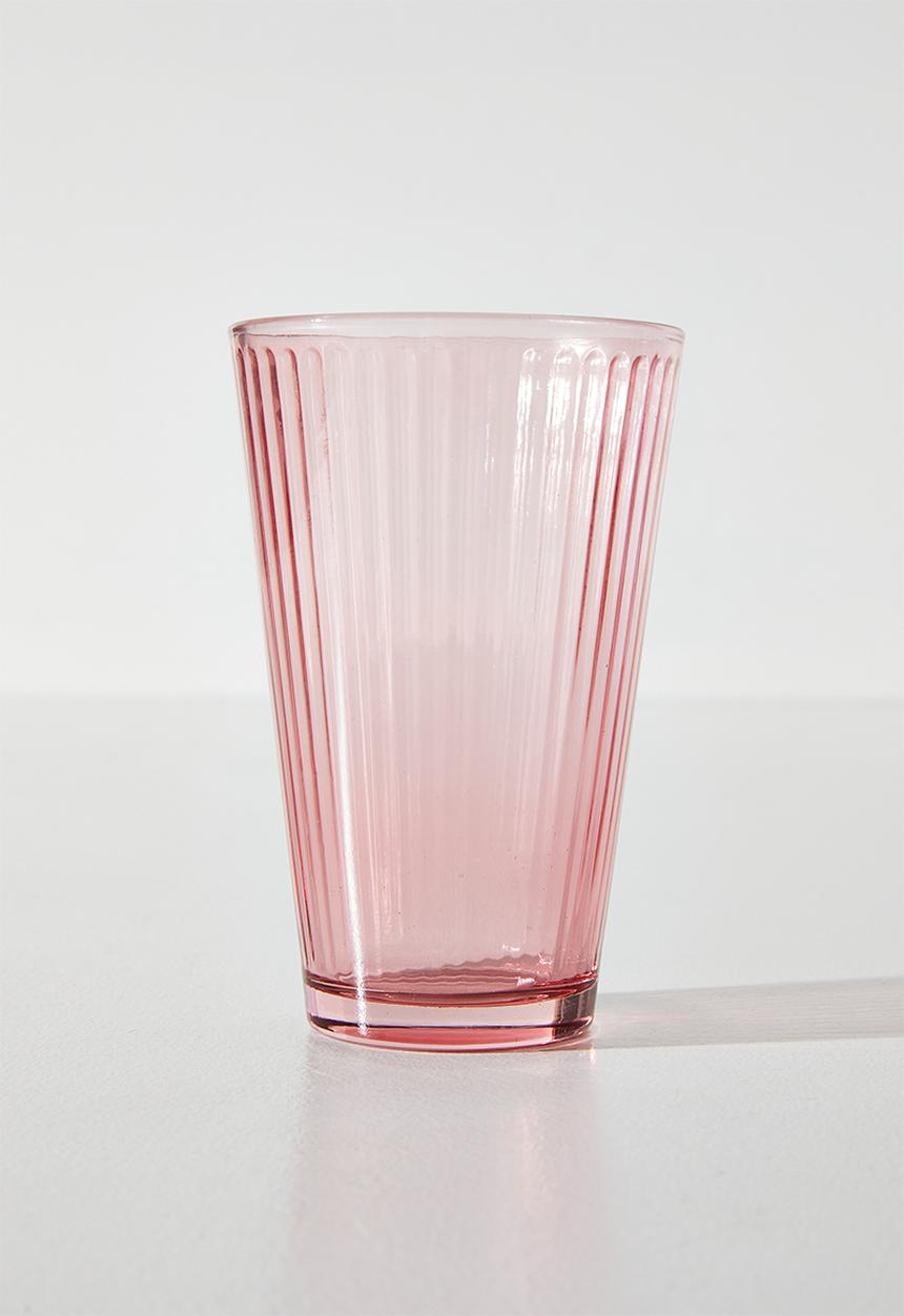 Excellent Houseware - Ribbed Dark Pink Drinking Glass Set - 6pcs