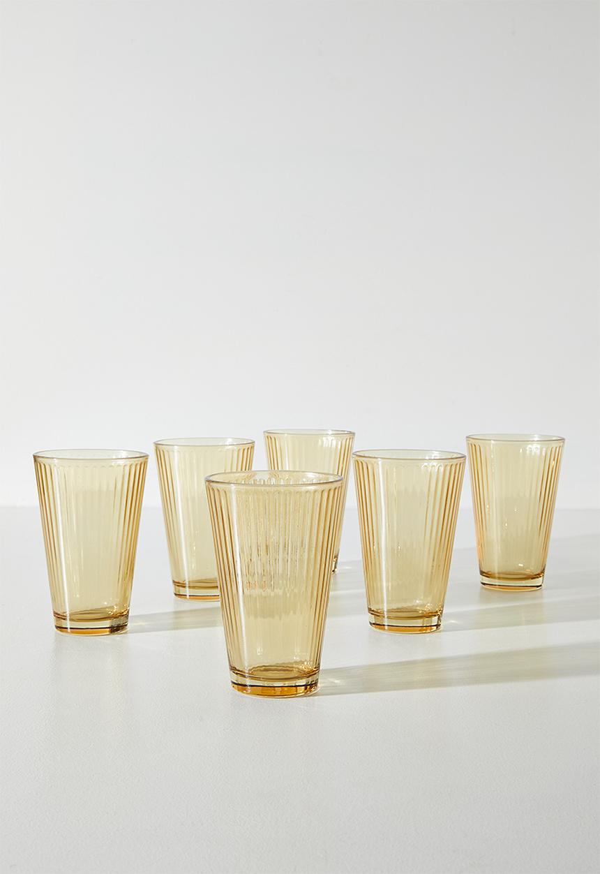 Excellent Houseware - Ribbed Yellow Drinking Glass Set - 6pcs
