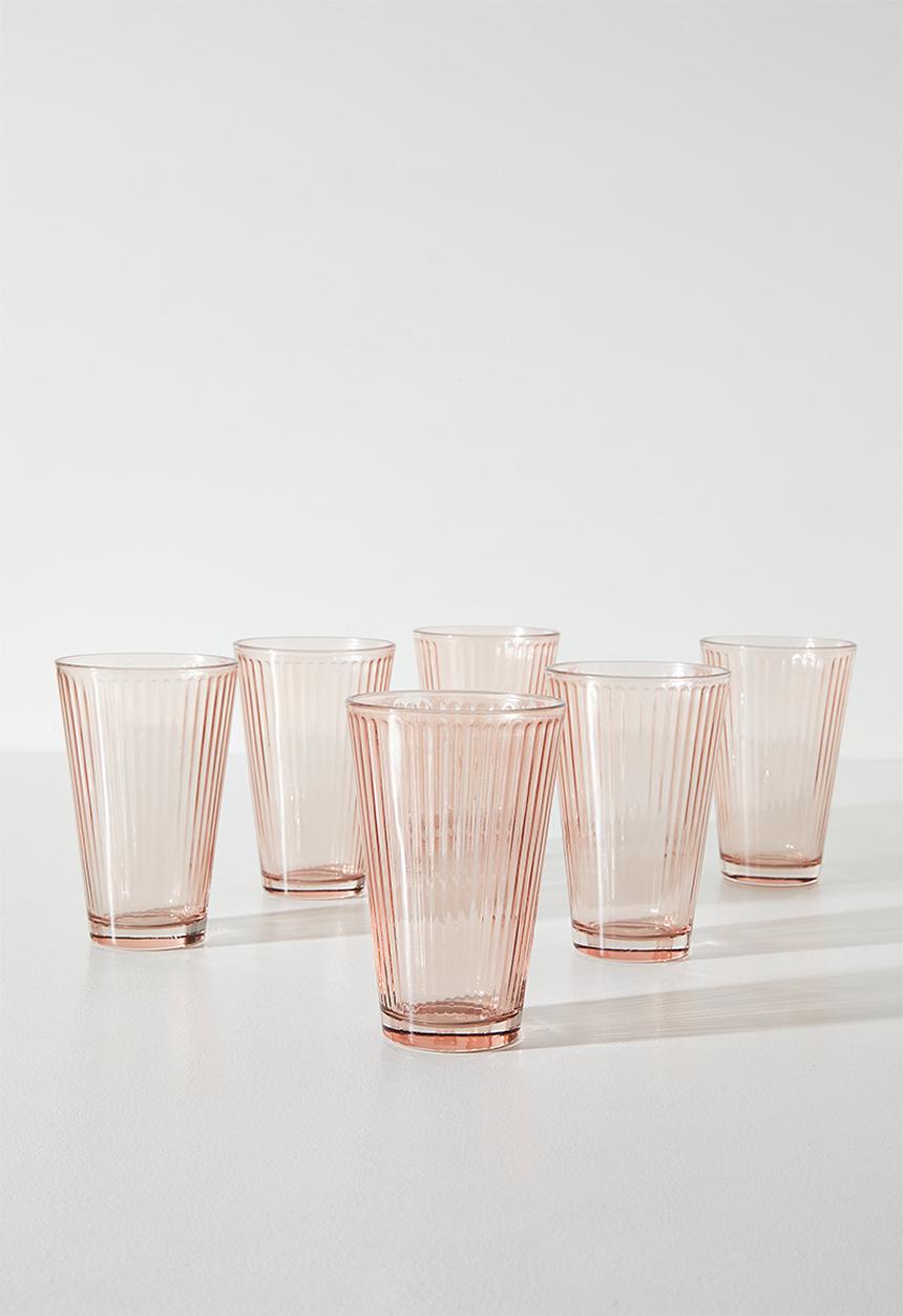 Excellent Houseware - Ribbed Peach  Drinking Glass Set - 6pcs
