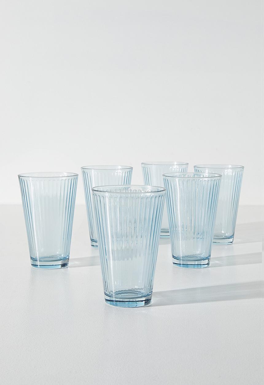 Excellent Houseware - Ribbed Light Blue Drinking Glass Set - 6pcs