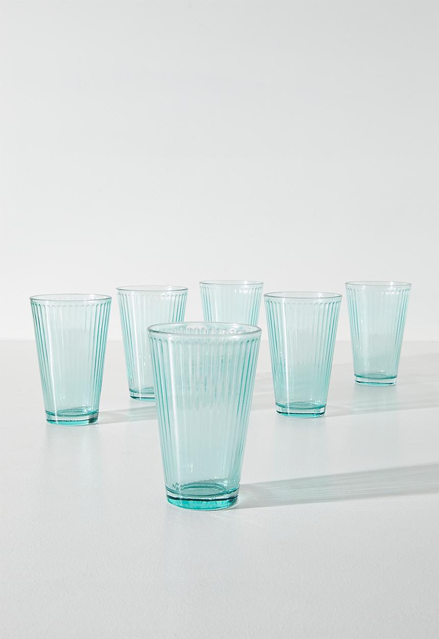 Excellent Houseware - Ribbed Aqua  Drinking Glass Set - 6pcs