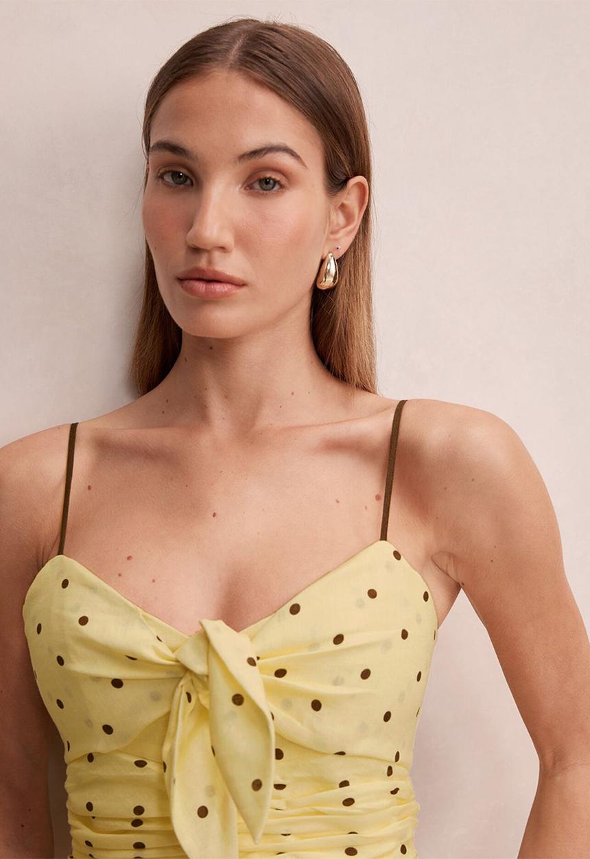 Forever New - Isabella tie front linen midi dress in cyprus spot