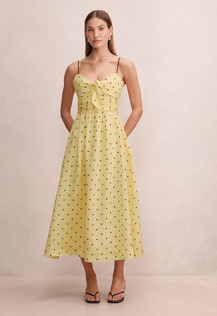 Forever New - Isabella tie front linen midi dress in cyprus spot