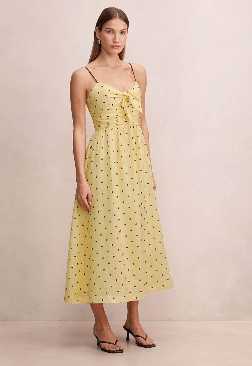 Forever New - Isabella tie front linen midi dress in cyprus spot