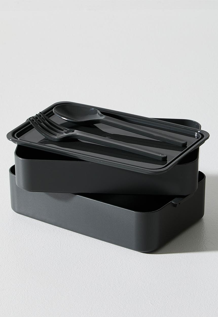Excellent Houseware - 2 Tier Lunch Box - Black