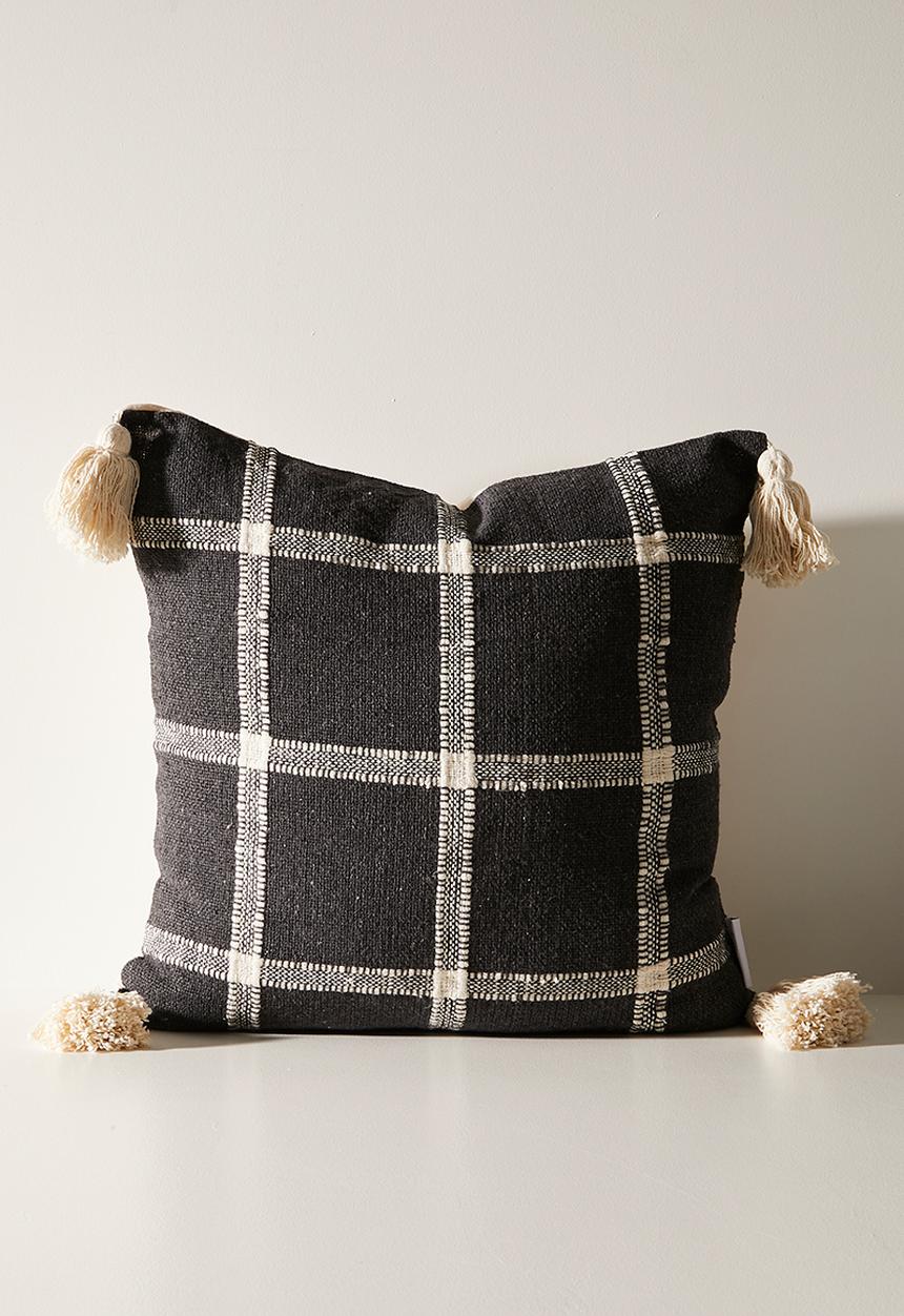 Sixth Floor - Ronan Embroidered Check Scatter - Charcoal