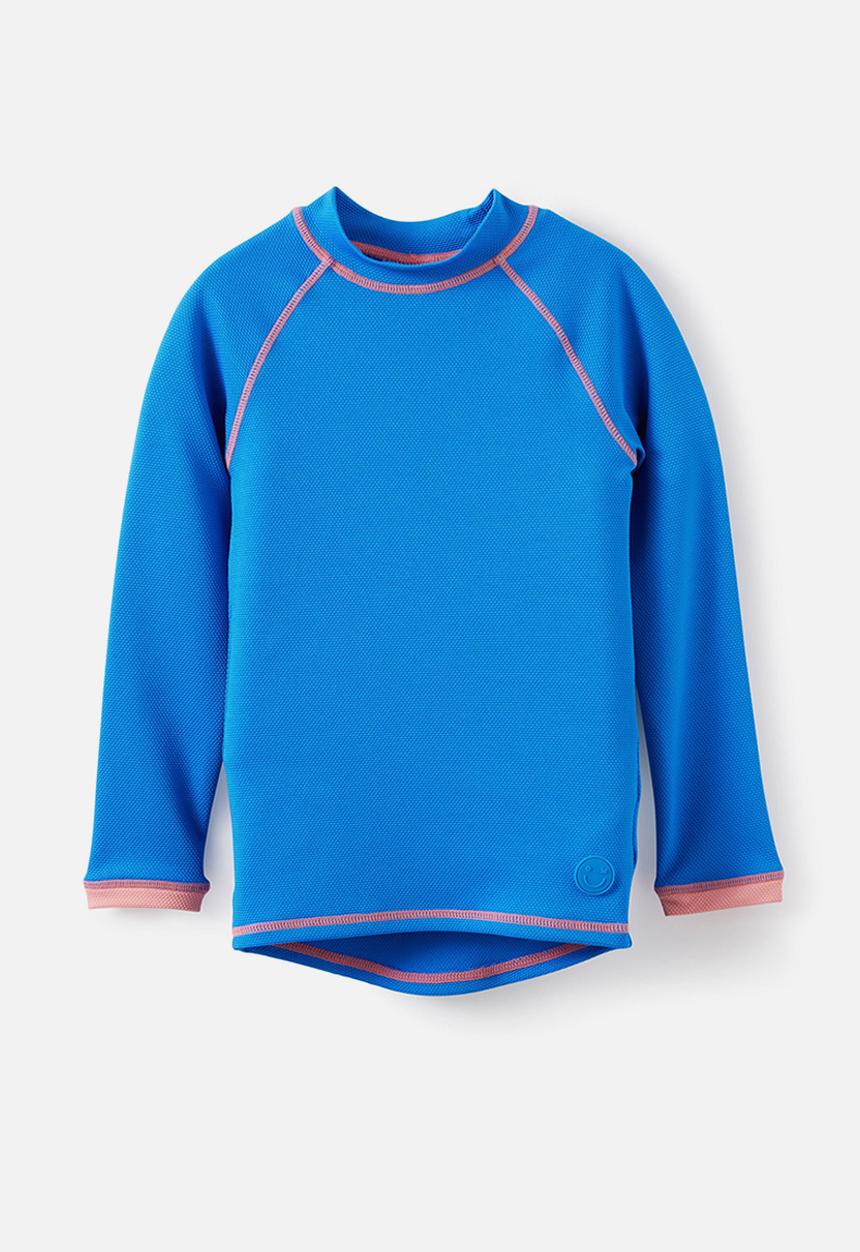 Cotton On - Flynn Long Sleeve Raglan Rash Vest -  Harbour Blue/Sunkissed