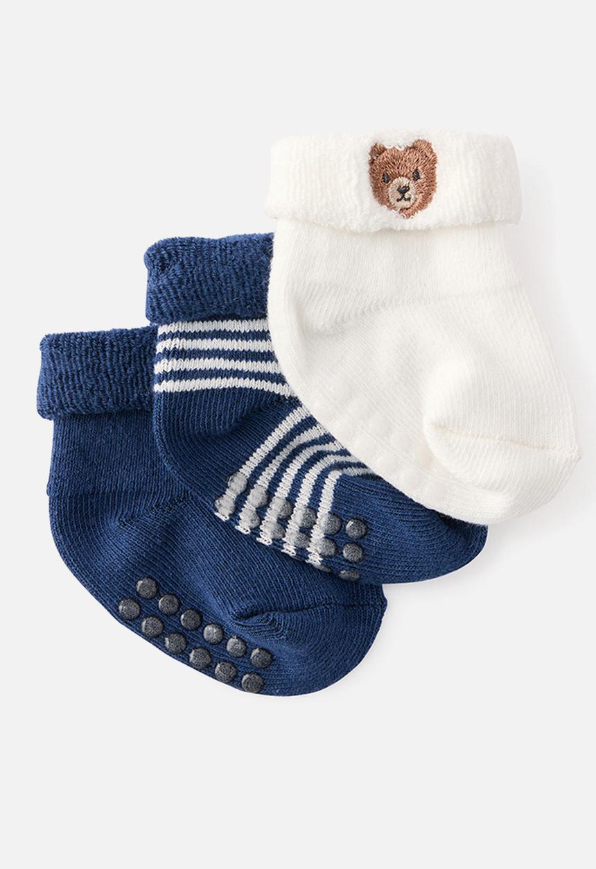 Cotton On - Baby 3Pk Terry Socks - Midnight Sky/Bear