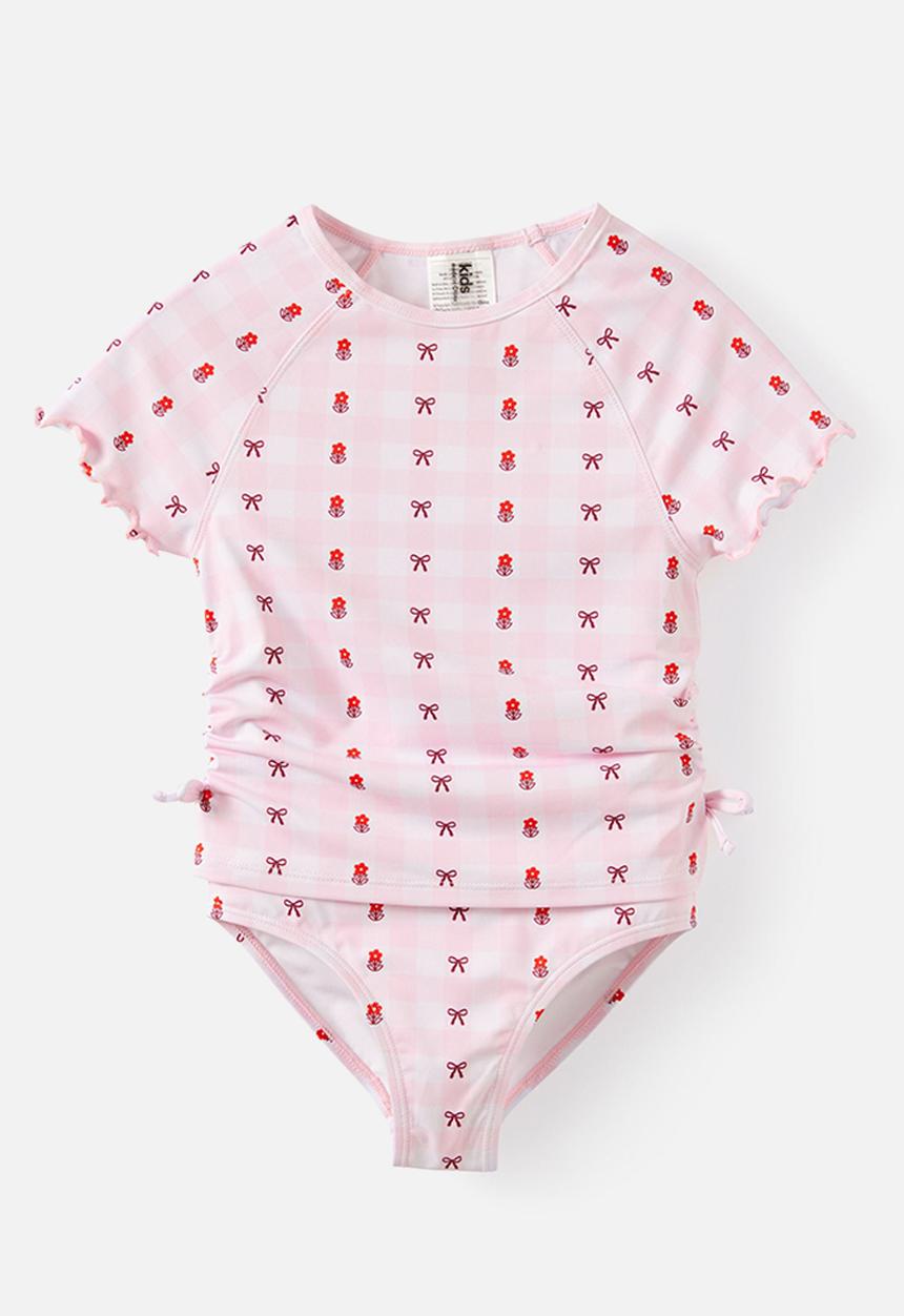 Cotton On - Florence S/S Rashie And Bikini Bottom Set - Ballet Pink/Floral Gingham