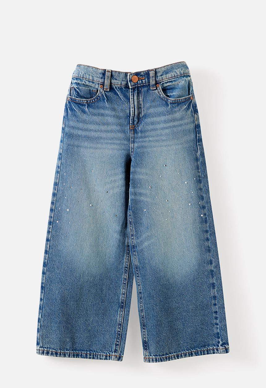 Cotton On - Super Wide Leg Denim Jean - Blue Haven Mid Blue/Bling