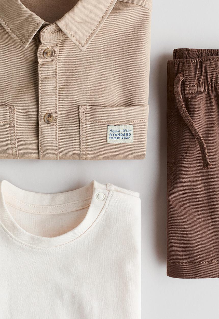 H&M - 3-piece cotton set - beige/brown