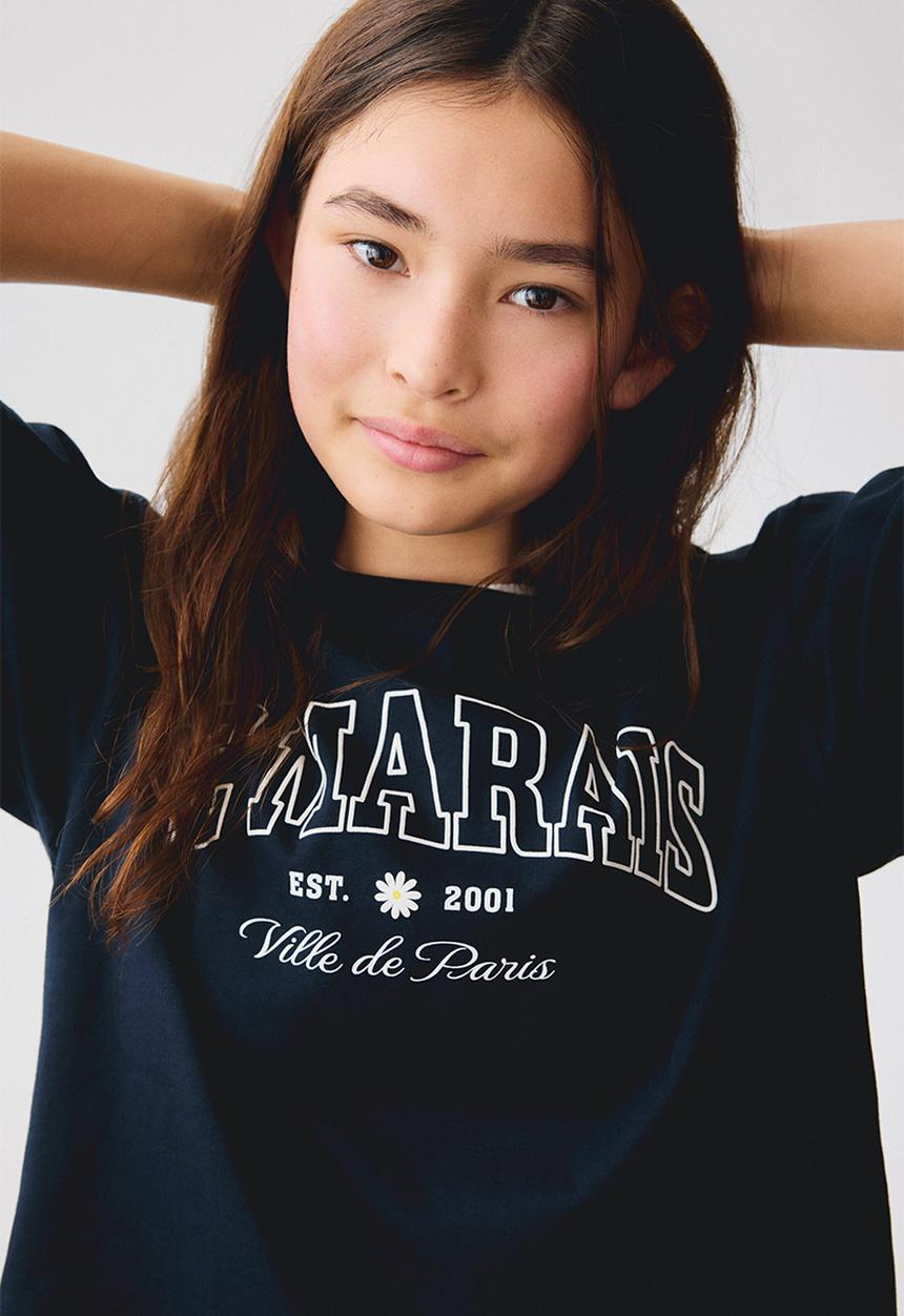 H&M - Oversized cotton t-shirt - navy blue/le marais