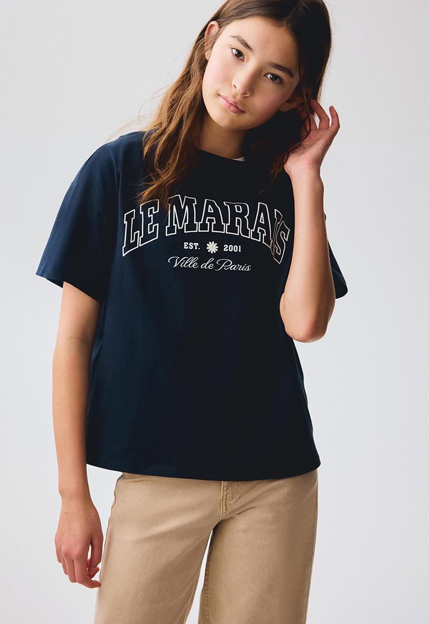 H&M - Oversized cotton t-shirt - navy blue/le marais