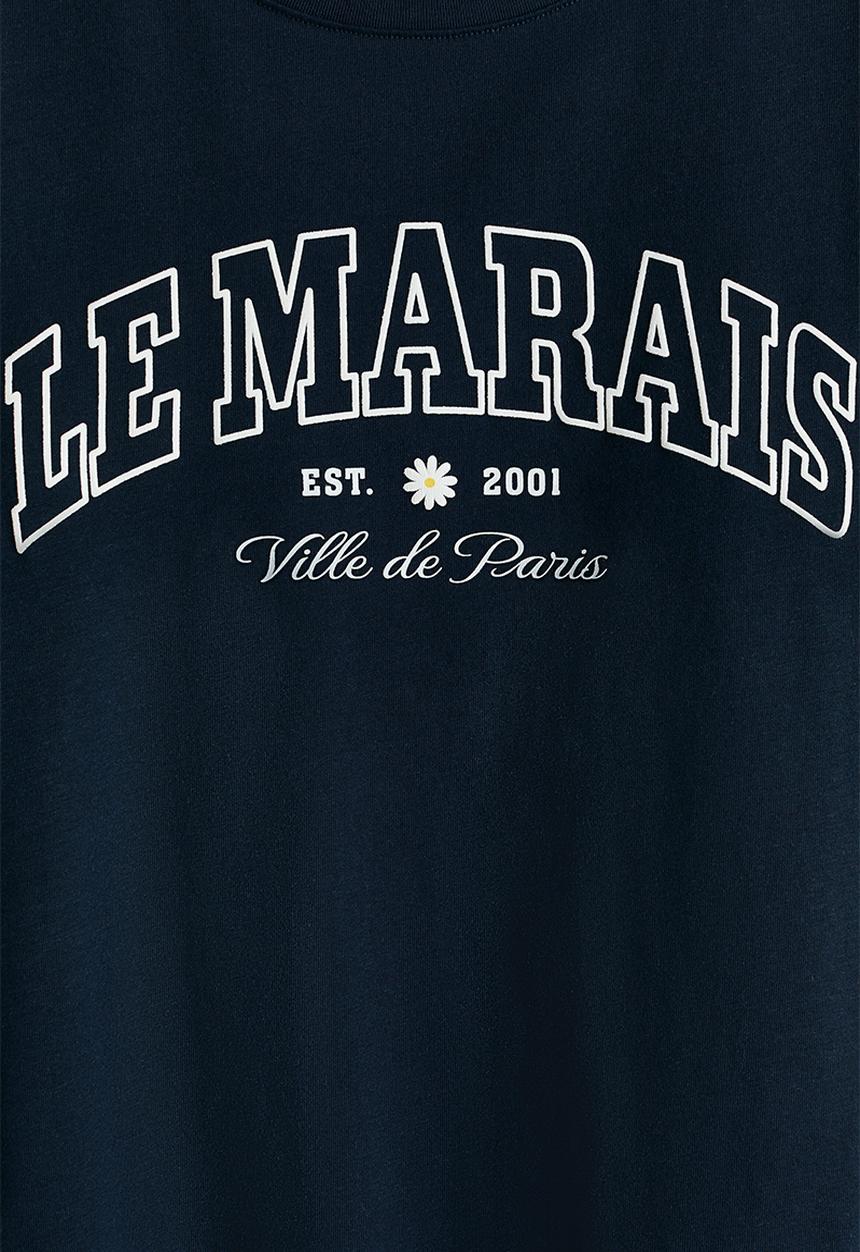 H&M - Oversized cotton t-shirt - navy blue/le marais