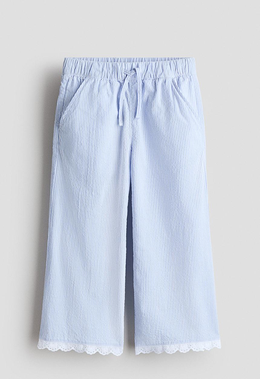 H&M - Lace-trimmed seersucker trousers - light blue/striped