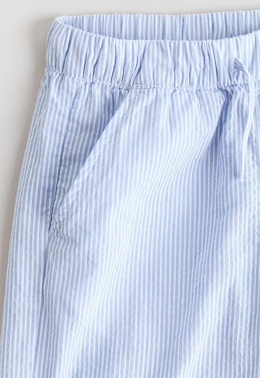 H&M - Lace-trimmed seersucker trousers - light blue/striped