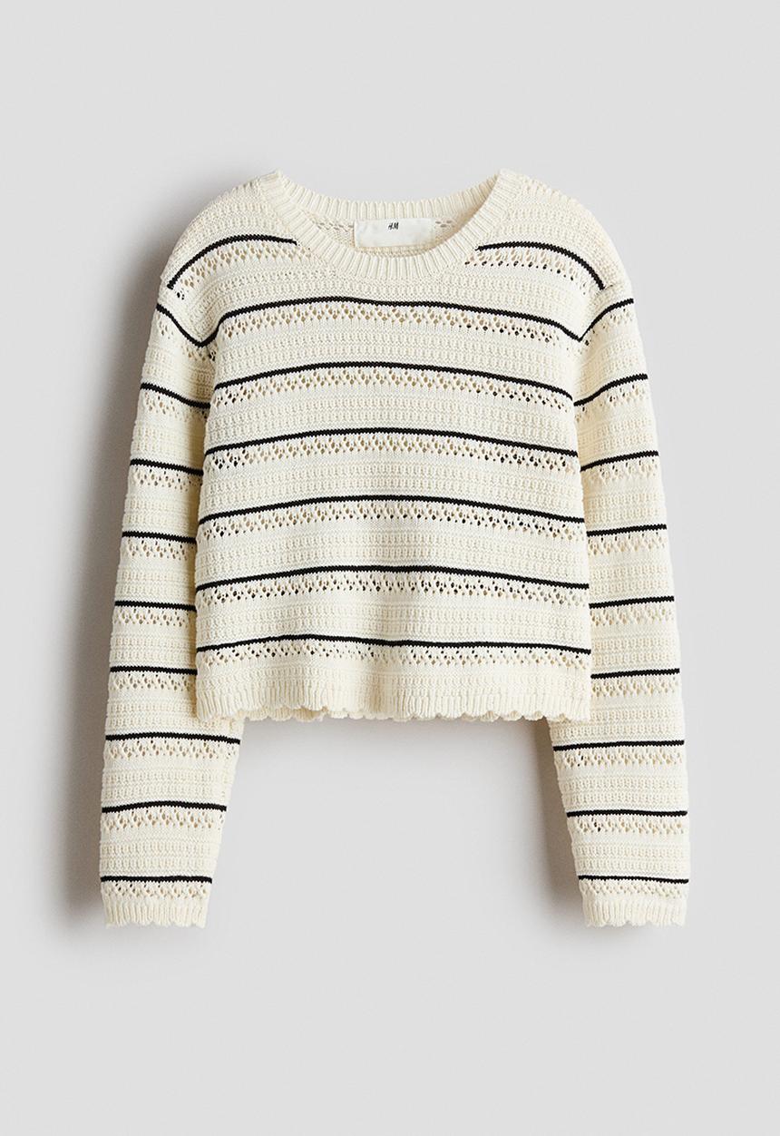 H&M - Pointelle-knit cotton jumper - cream/striped