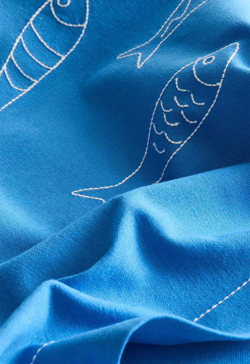 H&M - Embroidery-motif linen-blend table runner - blue/fish