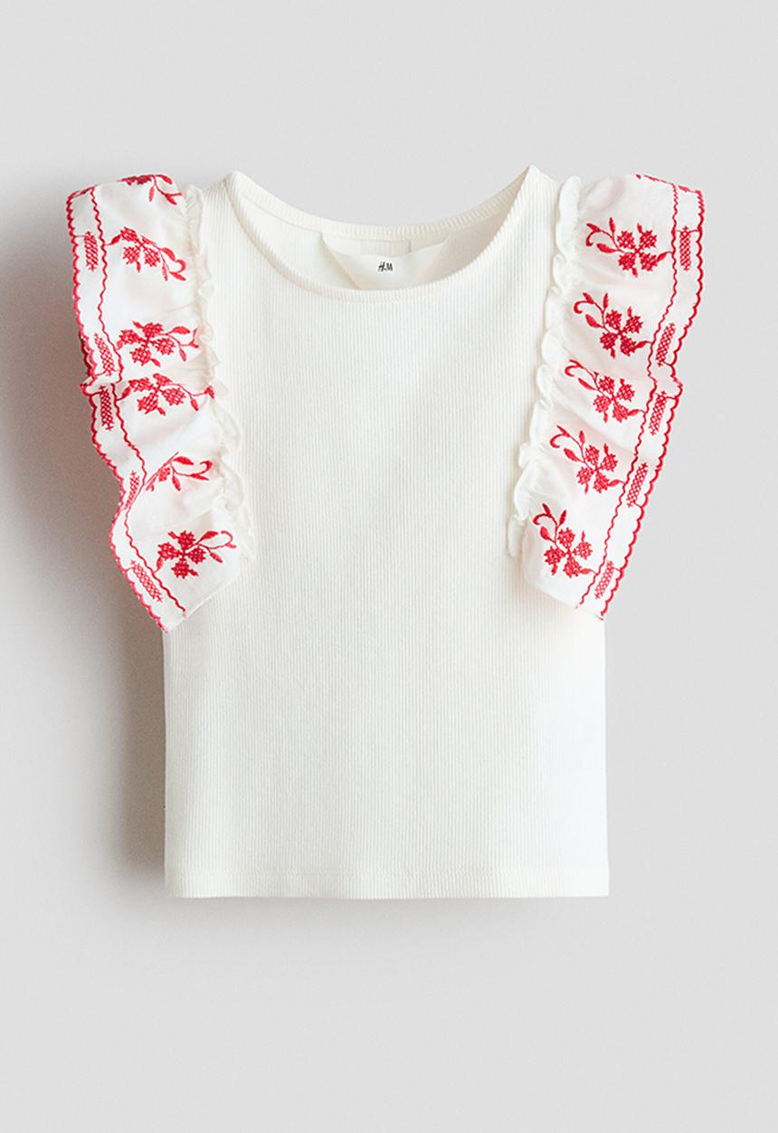 H&M - Frill-trimmed top - white/red