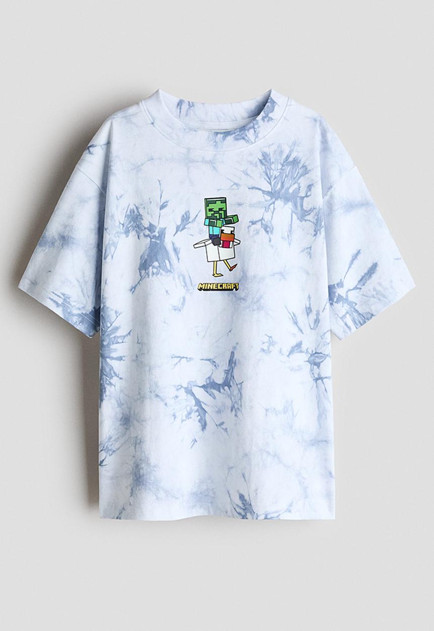 H&M - Printed t-shirt - light blue/minecraft