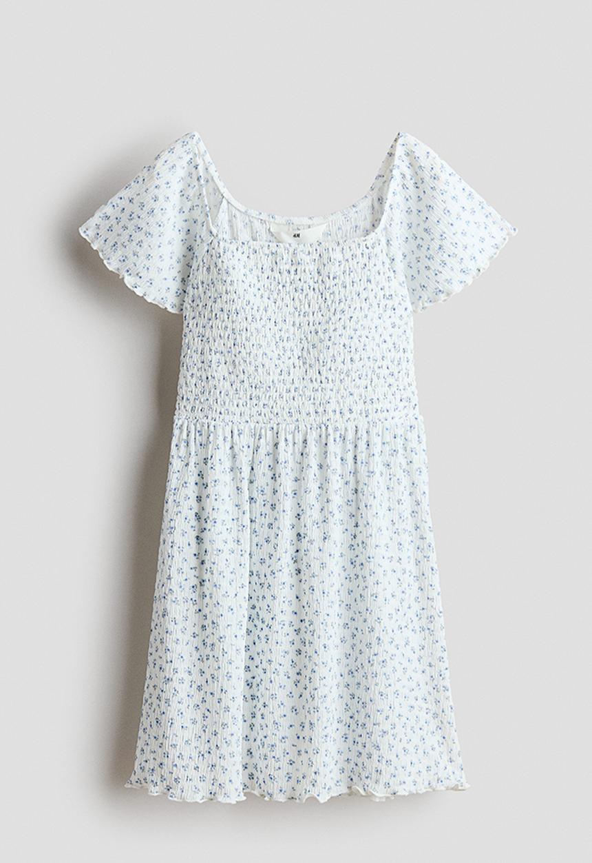 H&M - Smocked-bodice dress - white/blue floral