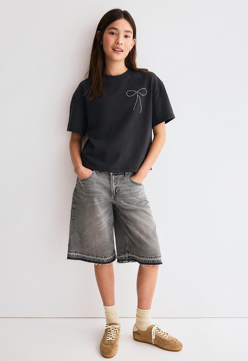 H&M - Wide leg low denim shorts - denim grey