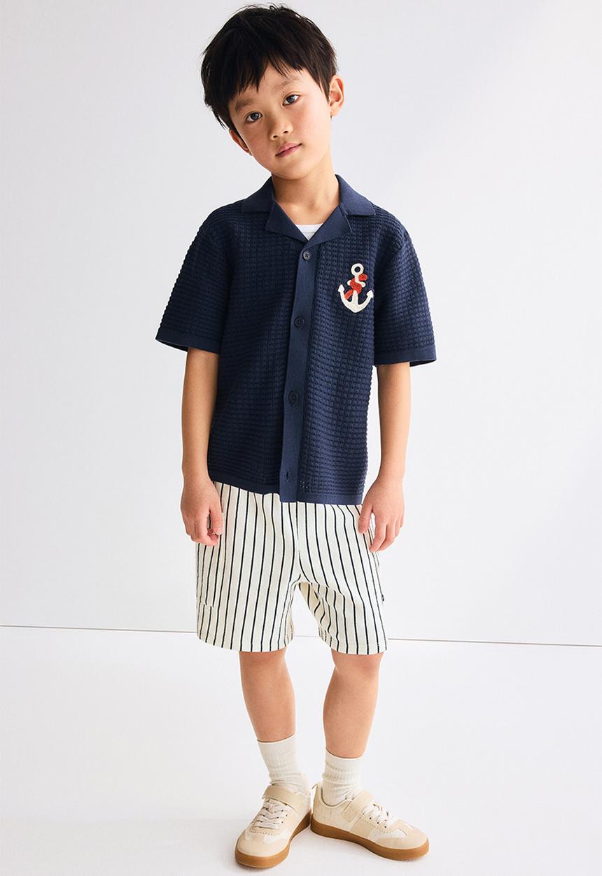 H&M - Textured jersey shorts - cream/striped