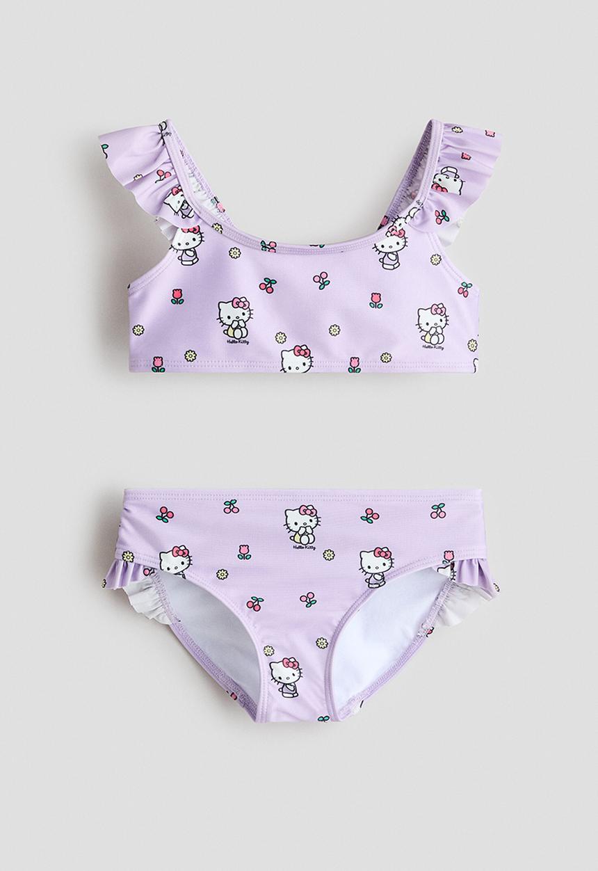 H&M - Flounced printed bikini - light purple/hello kitty