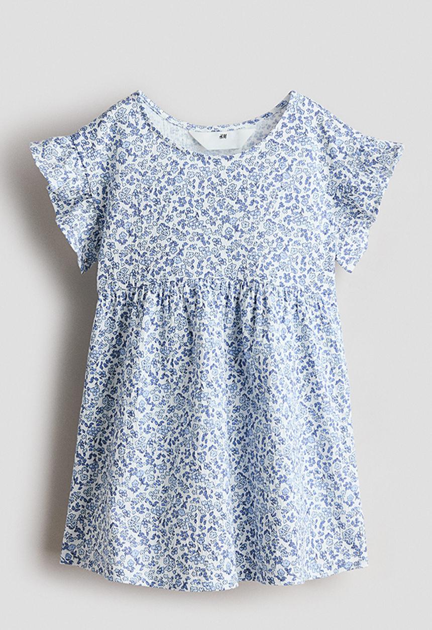 H&M - Flutter-sleeved cotton dress - white/blue floral