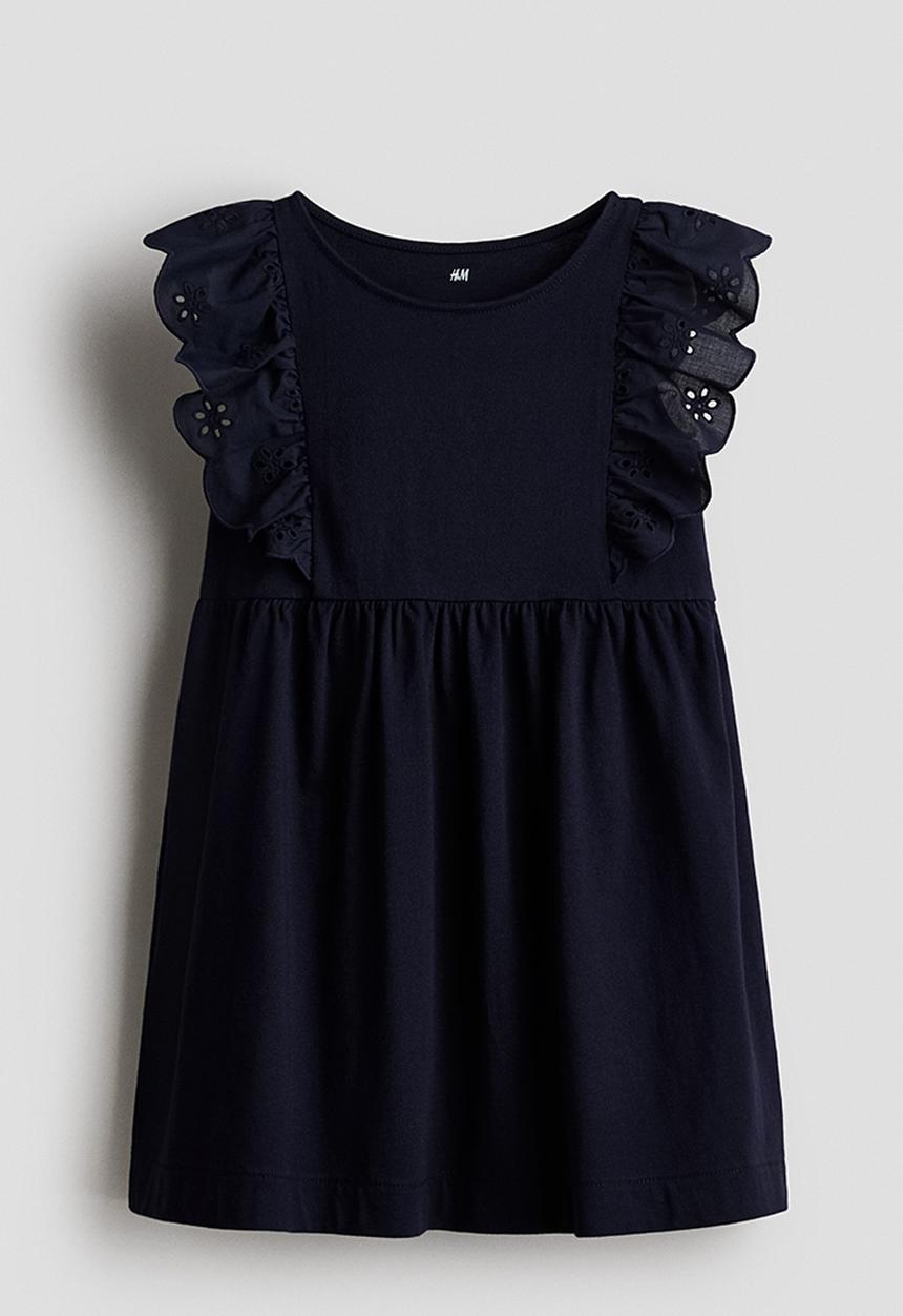 H&M - Flounce-trimmed cotton dress - navy blue