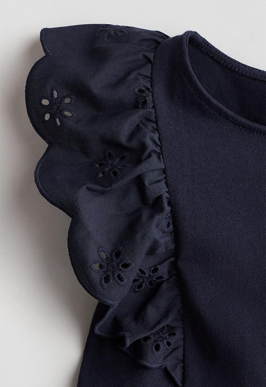 H&M - Flounce-trimmed cotton dress - navy blue