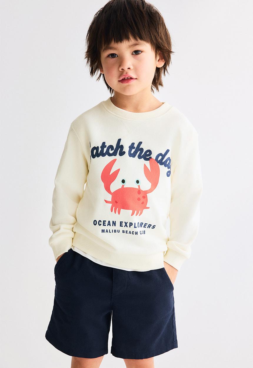 H&M - Motif-detail sweatshirt - cream/crab