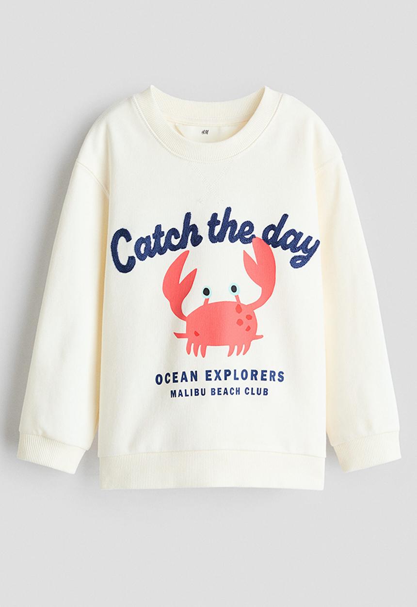H&M - Motif-detail sweatshirt - cream/crab