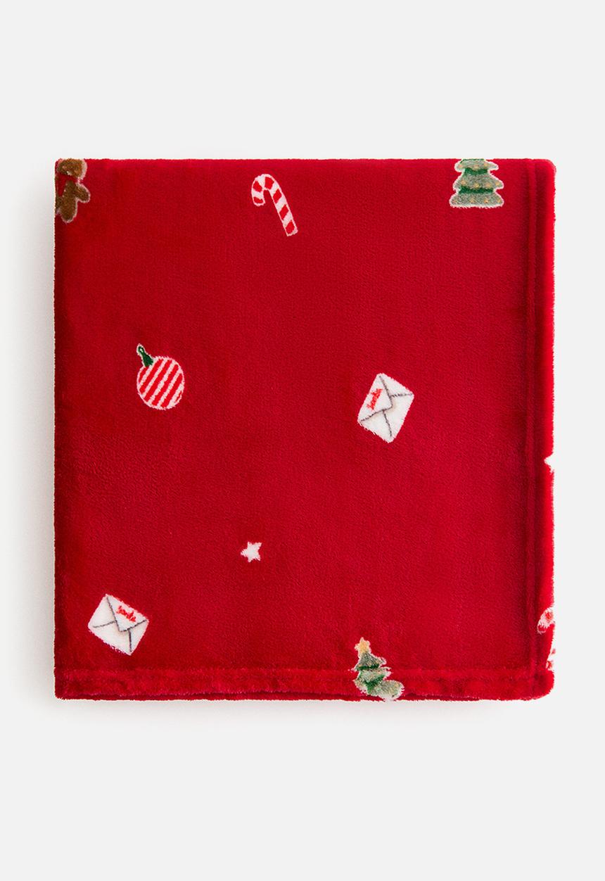 H&M - Patterned fleece blanket - red/christmas