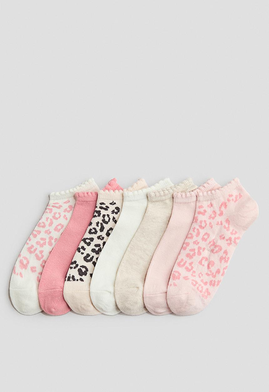H&M - 7-Pack trainer socks - light pink/leopard print