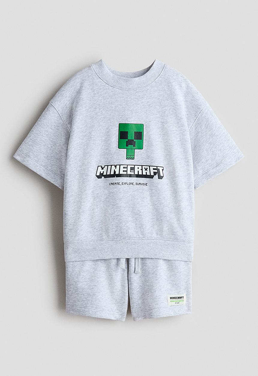 H&M - 2-Piece printed sweatshirt set - light grey marl/minecraft