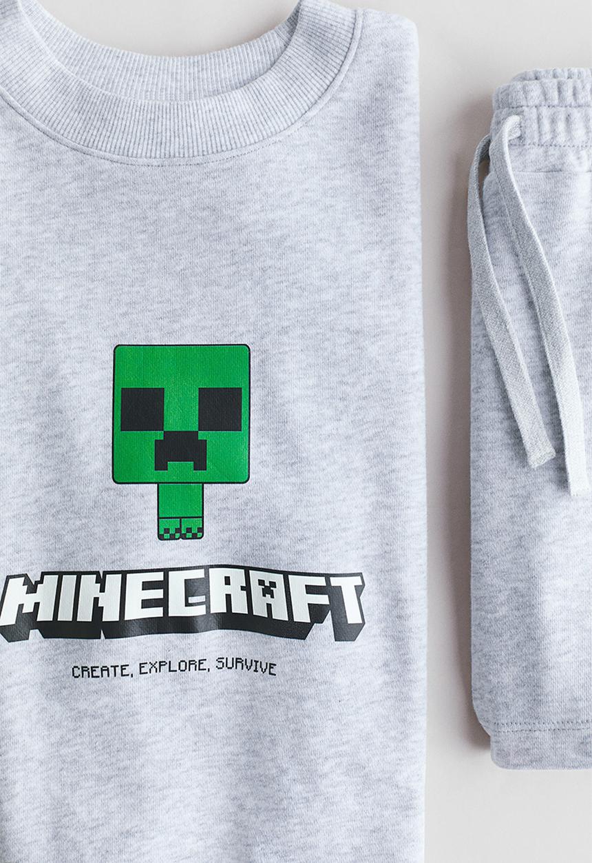 H&M - 2-Piece printed sweatshirt set - light grey marl/minecraft
