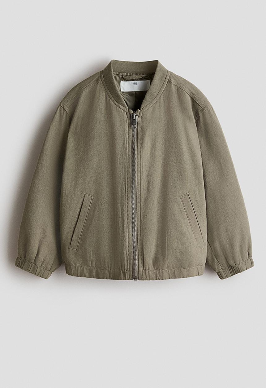 H&M - Linen-blend bomber jacket - khaki green