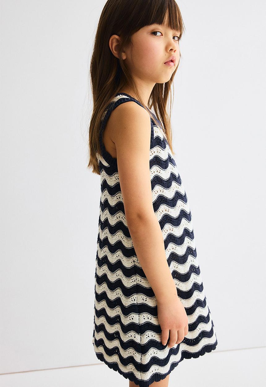 H&M - Appliqu?d hole-knit dress - navy blue/striped