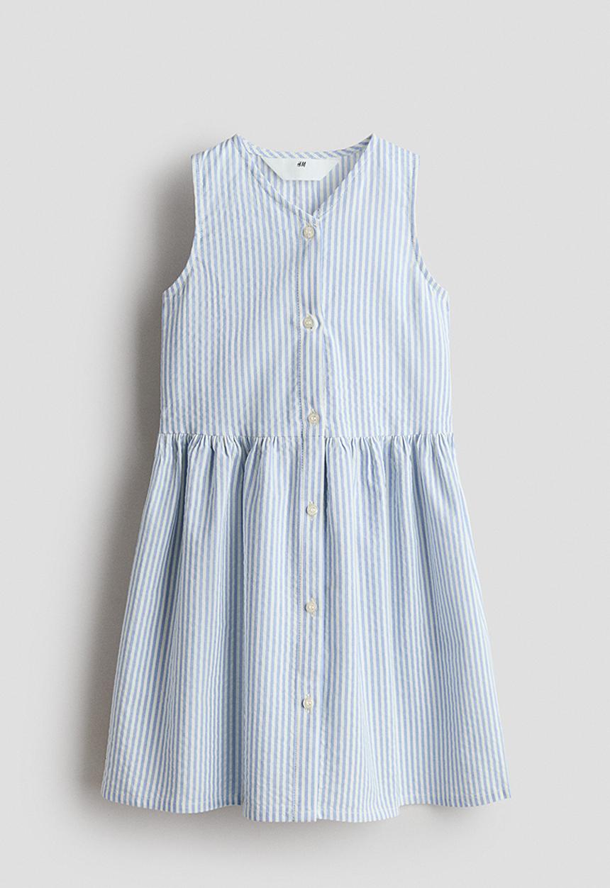 H&M - Sleeveless seersucker dress - white/blue striped