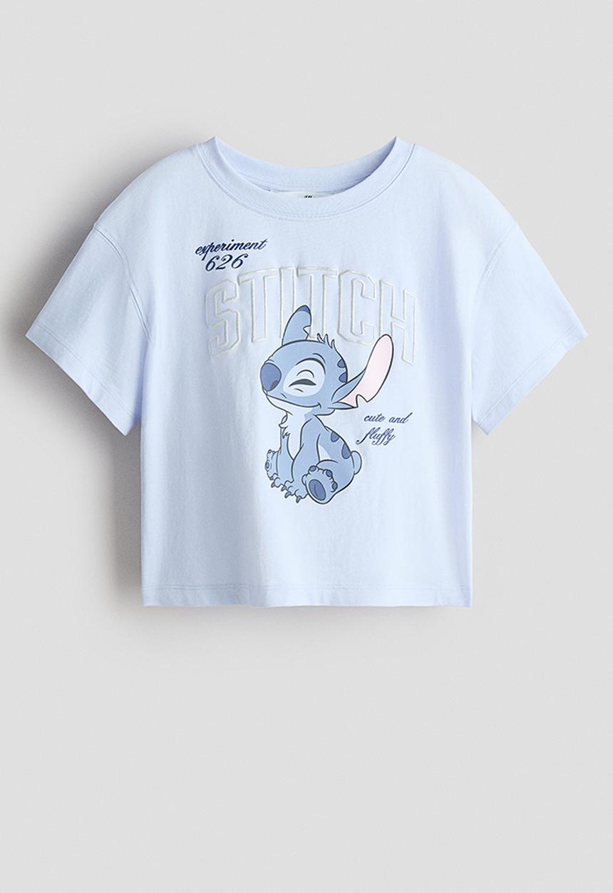 H&M - Print-motif cotton T-shirt - light blue/lilo & stitch