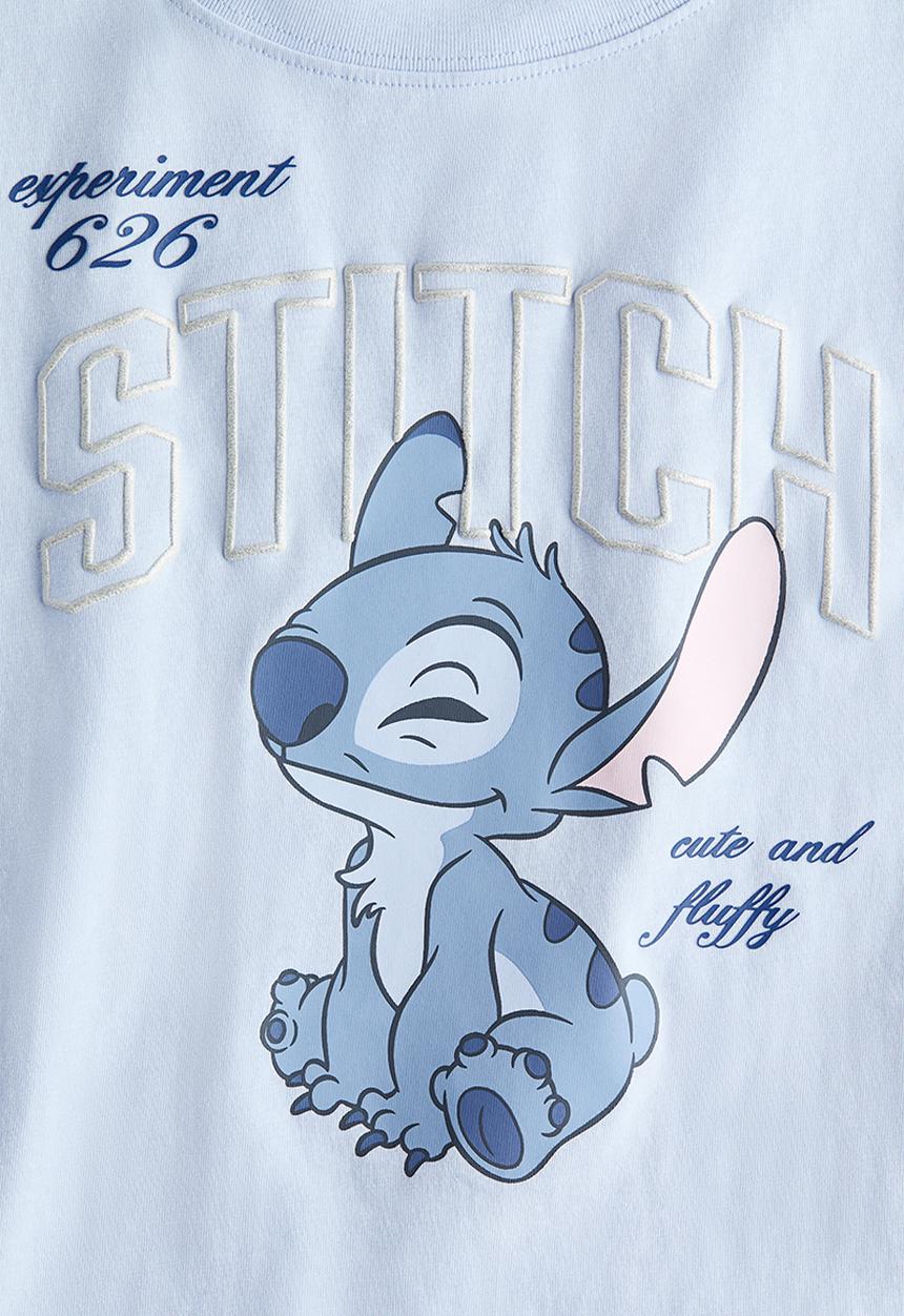 H&M - Print-motif cotton T-shirt - light blue/lilo & stitch