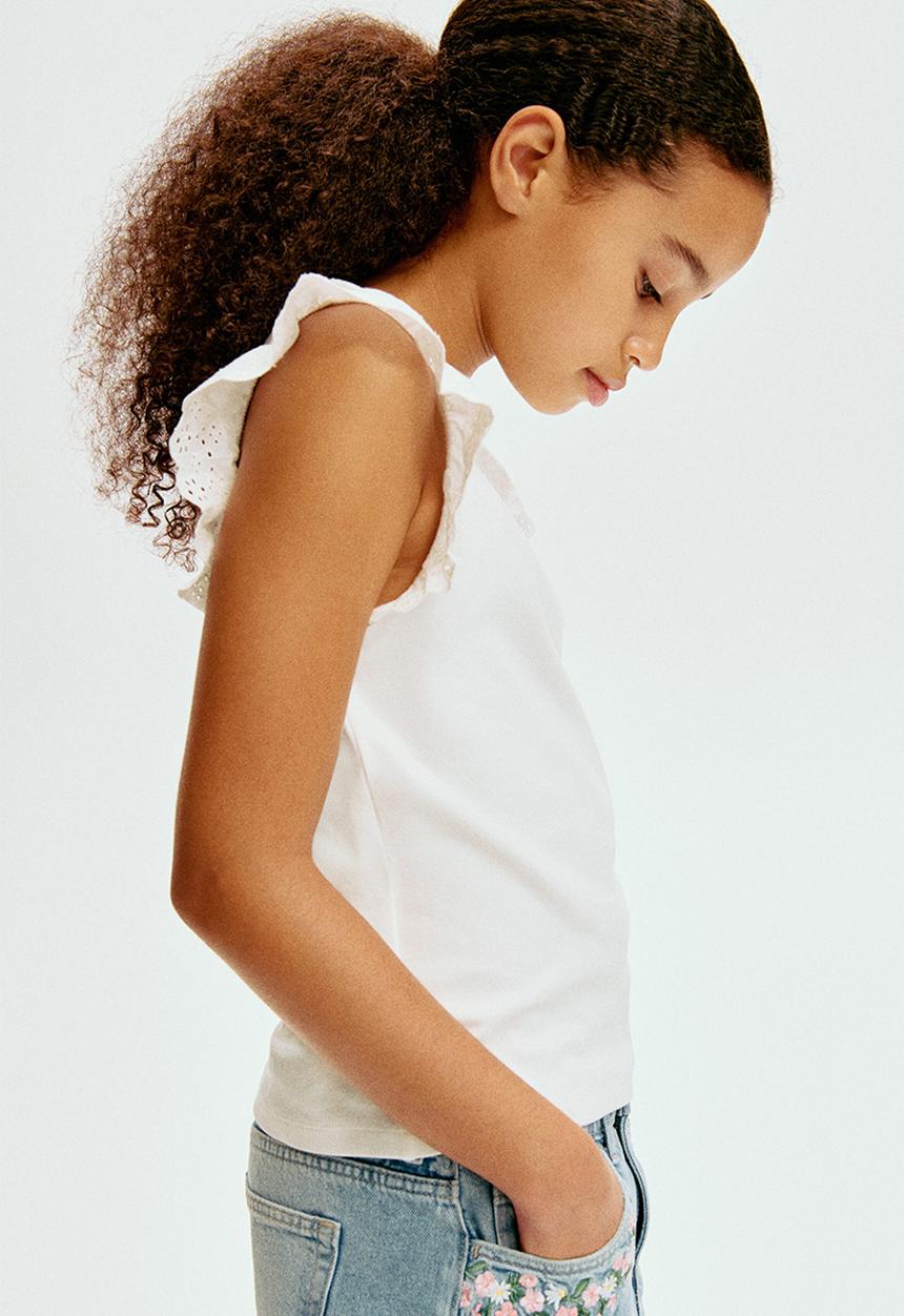 H&M - Flutter-sleeved broderie anglaise top - white
