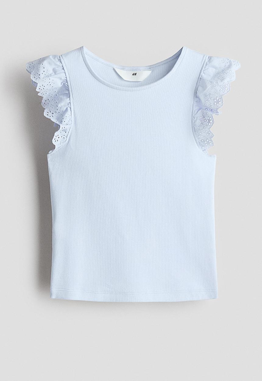 H&M - Flutter-sleeved broderie anglaise top - light blue