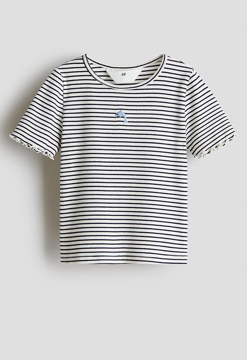 H&M - Ribbed top - white/navy blue striped
